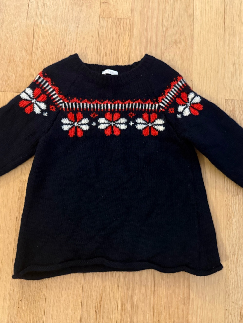 Il Gufo Girls 100% Merino Wool Fair Isle Sweater Navy Red 4Y Italian Designer